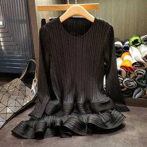 Conjunto de Dos Piezas <span class=keywords><strong>Juvenil</strong></span>, Casual, con Volantes y Pliegues, para Mujer, Otoño, Cuello Redondo, Manga Larga, Top Midi + Falda, Combinable con Todo - Product Image 5