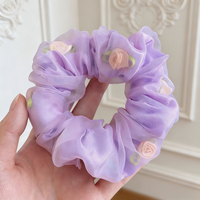 Vente en gros de chouchous pour cheveux en tulle floral élégant, à motif floral, très élastiques, pour mariages, fêtes et vacances