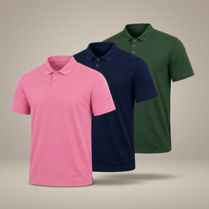Polo en tricot à manches courtes pour homme, couleur unie, style décontracté, coupe classique, rose, marine, vert - Product Image 3