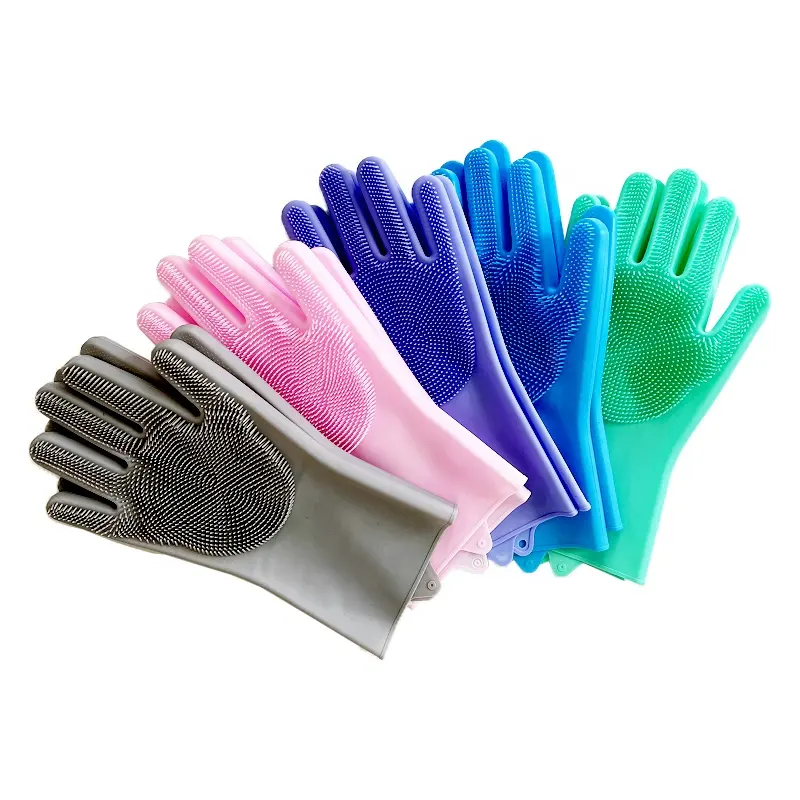 Dish Washing Gloves Magic Silicone Dishes Cleaning Gloves With Cleaning Brush Kitchen Wash Housekeeping Scrubbing Gloves