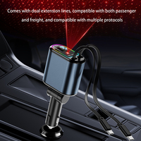 C9 Charge Rapide 4 en 1 Station Téléphonique Câble Rétractable Chargeur de Voiture avec Lumière Étoile Ambiante 2 Câbles Type C PD Adaptateur Rapide
