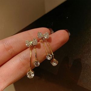 Trendy Gold Plated Zinc Alloy Bow Dangle <b>Hook</b> <b>Earrings</b> with Cubic Zircon and Charm Drop Jewelry for Women Party Gift - Product Image 5
