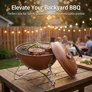 Heavy Duty Matte Copper Brown Charcoal <b>Kettle</b> Grill Outdoor Portable BBQ with Thermometer Vent Control - Product Image 1
