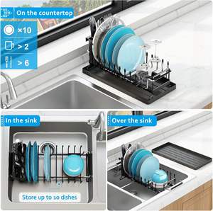 <span class=keywords><strong>Petit</strong></span> porte-couverts de comptoir de cuisine avec égouttoir à vaisselle en silicone extensible Plateau d'égouttage d'évier pour égouttoir à vaisselle Boîte emballée - Product Image 2