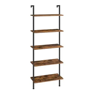 DIY Ladder Shelf, 4-Tier Wall Mounted Bookshelf, Office Vertical Bookcase, Wooden Storage Shelves for Home Office, Bedroom