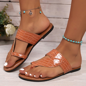 Summer Fashionable Women's Solid Color Thick Slippers Flat Sandals PU Platform Style <b>Slip</b>-On Closure for Cross-Border Trade - Product Image 5