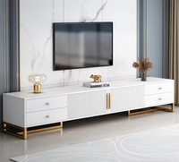 Ensemble de meuble TV et table basse pour salon, moderne, blanc et or, en bois massif, avec grande capacité de rangement