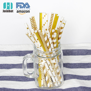 Disposable Paper Straws Gold Chevron Pattern 8 Mm Diameter Party Decoration Straight Pipe - Product Image 5
