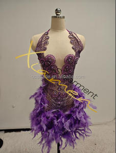 Nuovo colore Ocstrade scollo a V delle donne abito da Cocktail in piuma viola diamanti corti abiti da ballo Sexy 2025 per il <span class=keywords><strong>compleanno</strong></span> Party Club Dress - Product Image 3