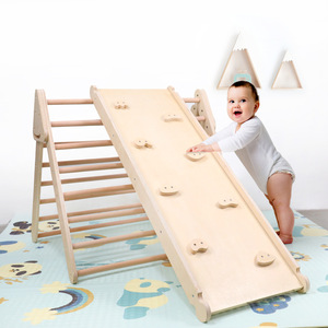 Wooden Childrens Triangular Climbing Frame Slide 127x54x13.5cm Indoor Play Structure For Baby <b>Physical</b> Training - Product Image 1