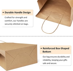 Sacs en papier kraft jetables de haute qualité, bon marché, pour emballages cadeaux, vêtements, shopping, usine, impression de logo personnalisé avec poignées - Product Image 3