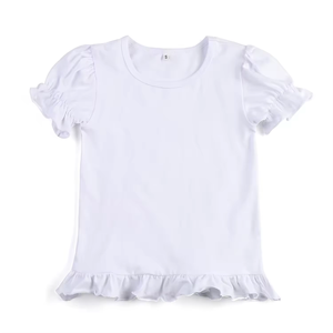 Maglietta Estiva per Bambina in 100% Cotone Pettinato, Manica Corta, Tinta Unita con Volant - Product Image 5