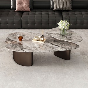 Tavolino <span class=keywords><strong>da</strong></span> Caffè Moderno e Semplice in Acciaio Inossidabile e Pietra Sinterizzata, Decorativo di Lusso Italiano per Soggiorno, Appartamento e Hotel - Product Image 1