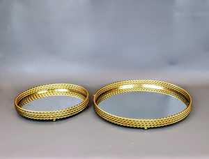 Buy Luxury Round Metal <b>Mirror</b> Tray Set Gold Decorative Serving Tray Set for Home Decor and <b>Tabletop</b> Uses - Product Image 3