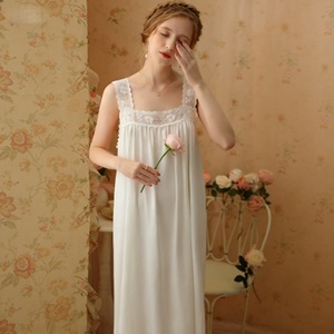 Women's White Cotton Nightgown Sleeveless Full Length Classic Style Button Fly Sleepwear Summer Soft Woven Fabric - Product Image 4