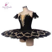 Tutu de ballet professionnel BLL549 Corsage en spandex noir avec tutu de performance à garniture dorée avec conception imprimée préférée de danse