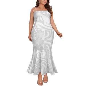 Drop Shipping abito bianco Sunday polinesiano samoano tribale lungo senza spalline a sirena - Product Image 3