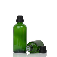 Bouteilles d'huile essentielle en verre de couleur verte, capacité de 5 ml à 100 ml, forme plate avec bouchon à vis, mini compte-gouttes pour sérums de soin de la peau