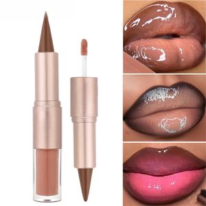 Hot Selling Double Head 2-in-1 Moisturizing Glossy Matte Hook Line <b>Lipstick</b> & Lip Gloss Mirror Designed for Women - Product Image 4