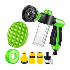 8 in 1 Hose Nozzle Foam Sprayer with Soap Dispenser Dog Wash Hose Attachment horse Rubber Brush pet bathing tool