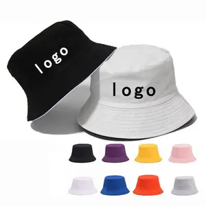 Summer Custom LOGO Solid Color Fisherman Cap Sublimation Printing Double-Sided Beach Sun Visor Bucket Hat Reversible Bucket Hats