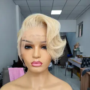 Amara 2023 Best Sale Pixie Cut Short Curly Wig With Curly Edges 13X6 HD Lace Front Blonde Brazilian Peruvian Human Hair Wigs