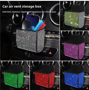 Caja de almacenamiento para coche con diamantes, soporte para <span class=keywords><strong>teléfono</strong></span>, para rejilla de ventilación, multifunción, de cuero, con diamantes, bolsa de <span class=keywords><strong>basura</strong></span> - Product Image 2