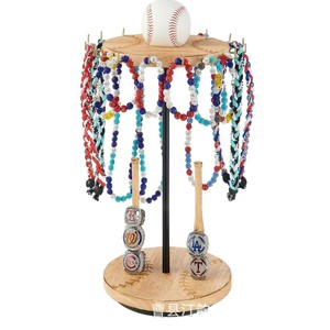 Cross-border wooden rotating baseball <b>ring</b> holder, champion <b>ring</b> storage rack, desktop solid wood drip <b>necklace</b> display rack - Product Image 1