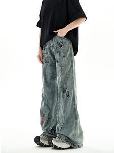 <span class=keywords><strong>JL</strong></span> กางเกงยีนส์ผ้าฟลีซระบายอากาศได้ดีของผู้ชายกางเกงยีนส์ทรงหลวมปักลายสไตล์อเมริกันวินเทจฤดูร้อน - Product Image 3