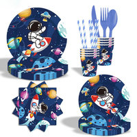 Ensemble de vaisselle jetable pour fête d'anniversaire sur le thème de l'espace, assiettes en papier, gobelets, serviettes, nappe, bannière, décoration de fête sur le thème des planètes