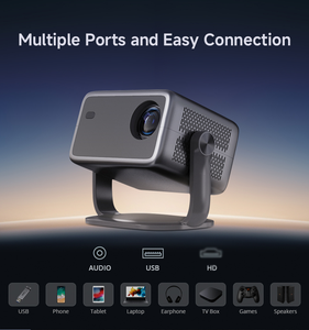 1080p Smart Android 11 LCD <span class=keywords><strong>Mini</strong></span> projecteur Home cinéma Portable aérien 4K WiFi haut-parleur intégré objectif manuel 300 Lumens HIFI - Product Image 4