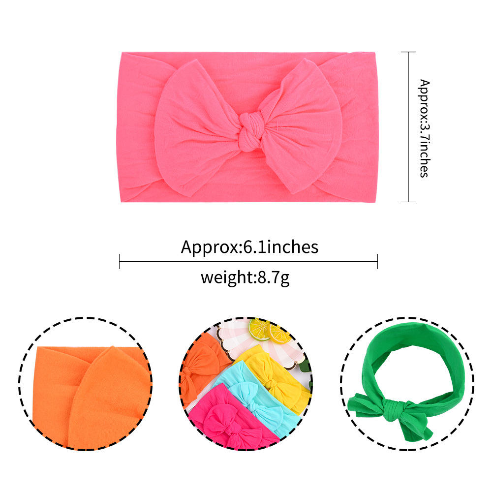 Wholesale Turban Nylon Wide Headband Hair Accessories Elastic Candy Solid Color Bow Headband for Baby Girls