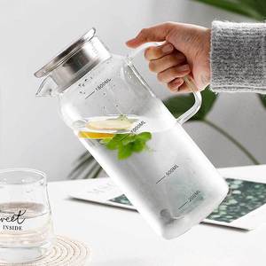 Pichet en verre avec couvercle <span class=keywords><strong>Carafe</strong></span> à eau en verre avec ligne d'échelle précise Pichet à eau chaude/froide <span class=keywords><strong>Thé</strong></span> <span class=keywords><strong>glacé</strong></span> Pot à boisson avec couvercle - Product Image 1