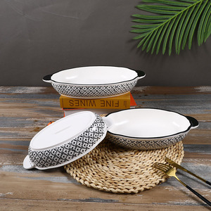 Nuovo Set di 4 Pezzi di Stoviglie in Ceramica Nordica Moderna con Doppio Manico e Logo Personalizzato, Teglie Antiaderenti per <span class=keywords><strong>Pizza</strong></span> e Torte (Eco-Friendly) - Product Image 4