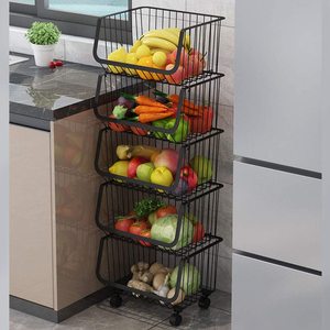 Oneup — <span class=keywords><strong>panier</strong></span> de rangement de cuisine en métal, à 4 niveaux, empilables, pour fruits et légumes, étagère avec <span class=keywords><strong>roulettes</strong></span> détachables - Product Image 1