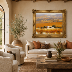Dipinto a Olio Golden Harvest Field, Stile Vintage con Cornice Dorata, Paesaggio Rustico su Tela, Arte Murale Fatta a Mano, Dimensioni Personalizzabili per Hotel/Villa - Product Image 3