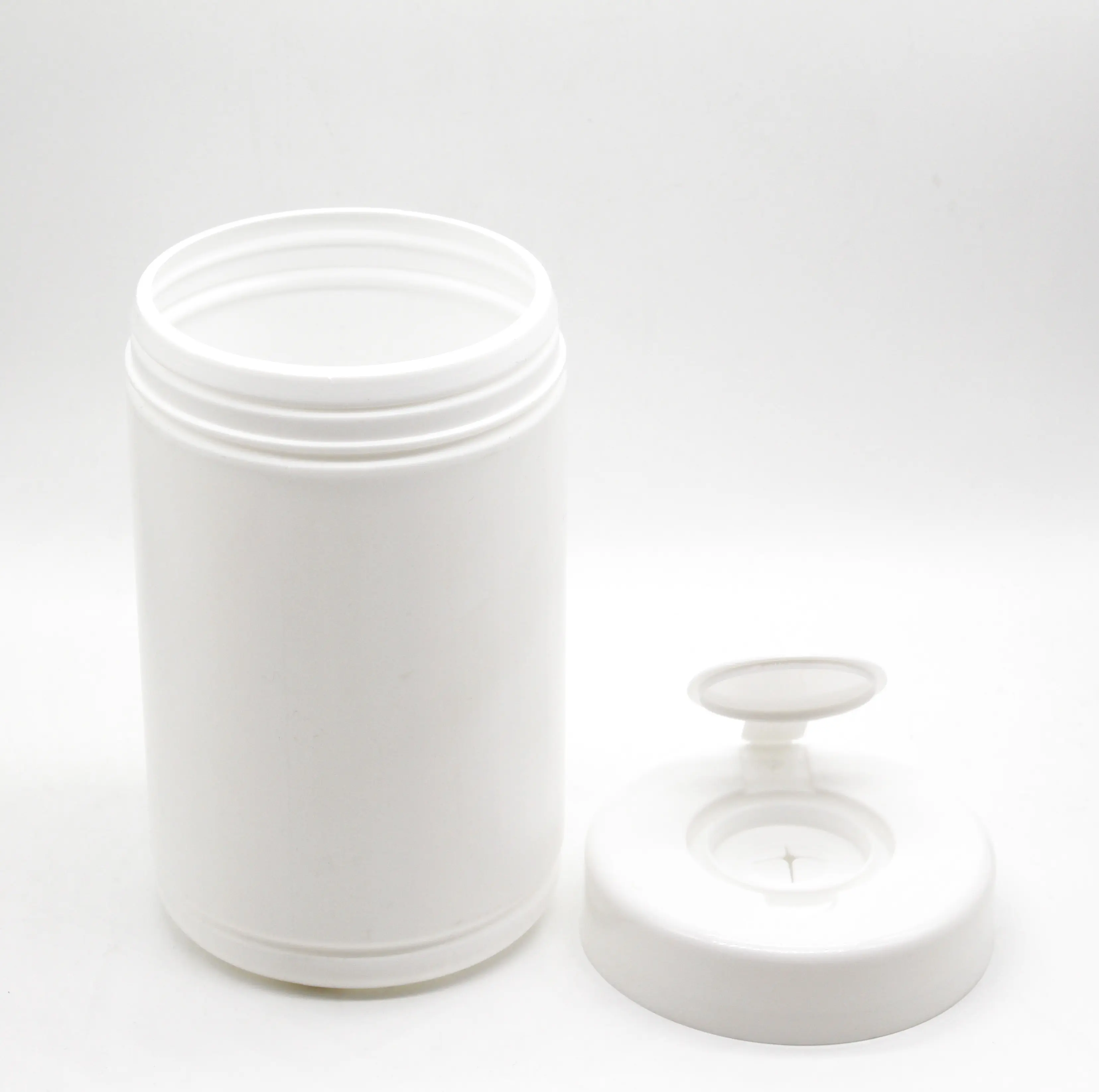 Hochwertiger leerer 720 ml 24 oz weißer HDPE-Kunststoffbehälter für nasse Babytücher nassige Tücher Behälter Kanister mit ausziehbarem Deckel