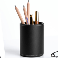 Porte-stylos rond en cuir PU créatif et élégant, boîte de rangement de bureau durable, porte-stylos