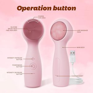Appareil de nettoyage du visage en silicone 2 en 1 et masseur en pierre de jade chauffant vibrant, étanche IPX7, nettoyeur de visage électrique - Product Image 6