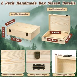 Unfinished Wooden <strong>With</strong> <strong>Lid</strong> 12"x9"x3.1" <strong>Decorative</strong> <strong>Storage</strong> Keepsake Boxes Memory Boxes Natural Pine Wood <strong>Box</strong> for Crafts - Product Image 5
