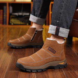 Stivali da neve caldi in lana invernale da esterno in vera pelle di vacchetta <span class=keywords><strong>scarpe</strong></span> Casual da <span class=keywords><strong>uomo</strong></span> in cotone alto - Product Image 4