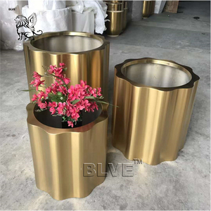 BLVE personalizado estilo moderno Hotel decoración del hogar Metal lujo maceta macetas de acero inoxidable jarrón de oro - Product Image 2