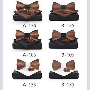 Nœud papillon en <span class=keywords><strong>bois</strong></span> 3D pour hommes, <span class=keywords><strong>mouchoir</strong></span> motif rayé avec boutons de manchette, boîte cadeau - Product Image 6