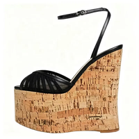 Sandales compensées roses en maille à bride cheville pour femme, talons épais en liège, bout ouvert, chaussures à talons hauts, grandes tailles, pour soirée et vacances, sandales plateforme