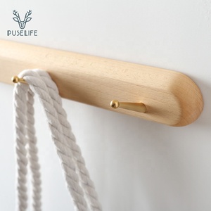 Support <span class=keywords><strong>mural</strong></span> étagère en bois avec crochets en laiton <span class=keywords><strong>pour</strong></span> <span class=keywords><strong>manteau</strong></span> clé vêtements suspendus - Product Image 4