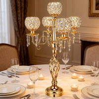 Candélabre en cristal à 5 bras or et argent, 27 pouces de haut, support de bougies, décoration de mariage, centre de table, porte-bougie