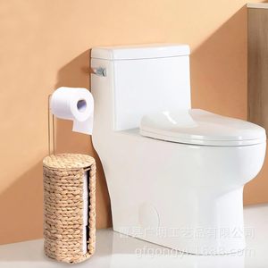 Cesta de Almacenamiento de Papel Higiénico de Paja Tejida a Mano, Tipo Redondo, Color Lino, para Baño - Product Image 1