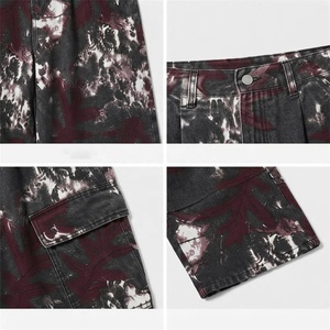 Pantalon cargo pour homme à taille haute et jambe large, motif tie-dye, plusieurs poches, imprimé numérique, style workwear, respirant, 100% coton, automne - Product Image 2