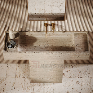 <span class=keywords><strong>Lavabo</strong></span> da <span class=keywords><strong>Bagno</strong></span> in Travertino Personalizzato Newstar con Ampio Piano d'Appoggio, Lavandino a Colonna Autoportante in Marmo Travertino - Product Image 2