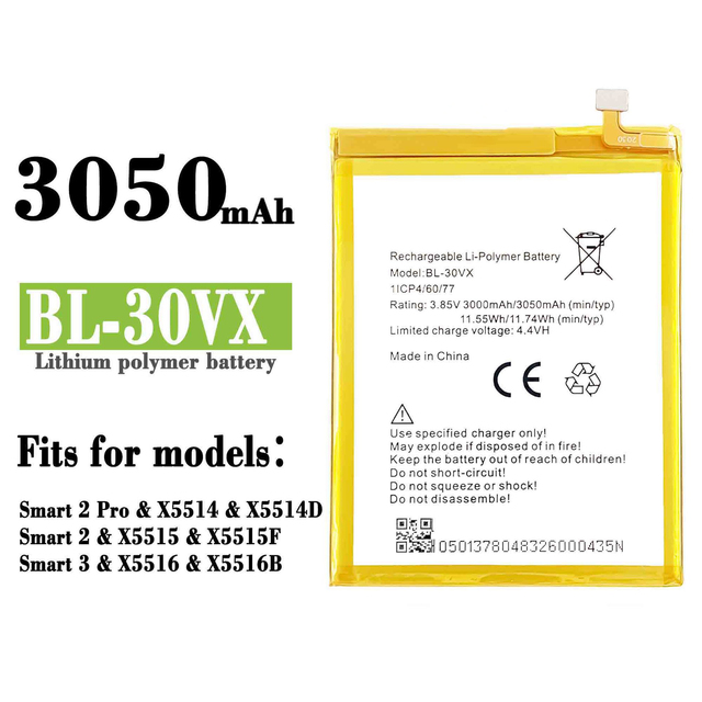 BL-30VX 3100mAh 4.4V Rechargeable Li-ion Polymer Mobile Phone Battery High Quality Battery for INFINIX Phone